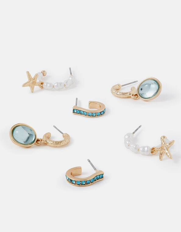 3-Pack Mermaid Charm Hoop Earrings, , large