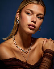 Sterling Silver-Plated Chunky Pendant Necklace, , large