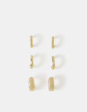 3-Pack 14ct Gold-Plated Chunky Huggie Hoop Earrings, , large