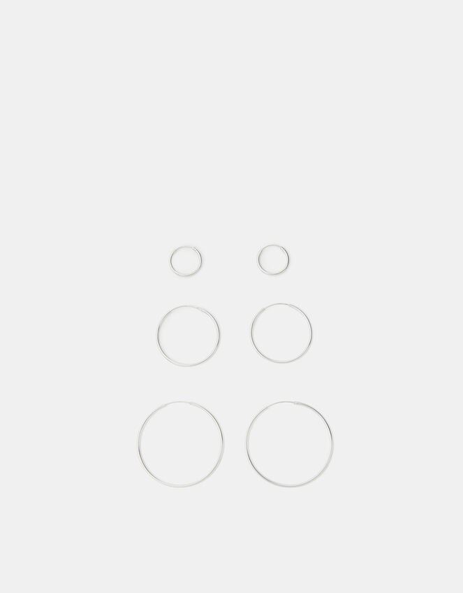 3-Pack Sterling Silver Hoop Earrings, , large