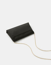 Pleated Satin Clutch Bag, Black (BLACK), large