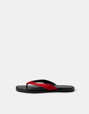 Suede Toe Thong Sandals, Red (RED), large