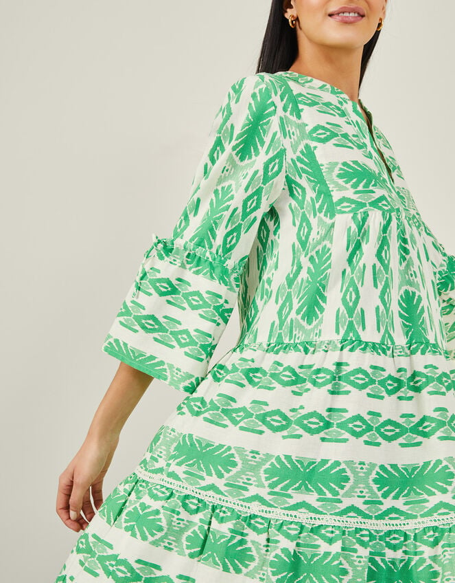 Print Jacquard Flute Sleeve Dress, Green (GREEN), large
