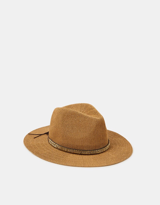 Metallic Trim Fedora Hat, , large