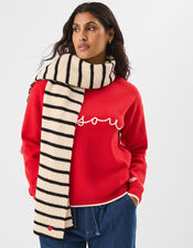 Stripe Heart Rib Knit Scarf, , large