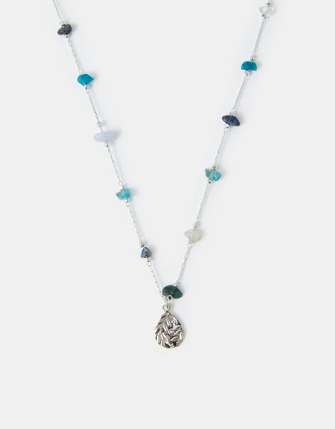 Sterling Silver-Plated Beaded Leaf Pendant Necklace, , large