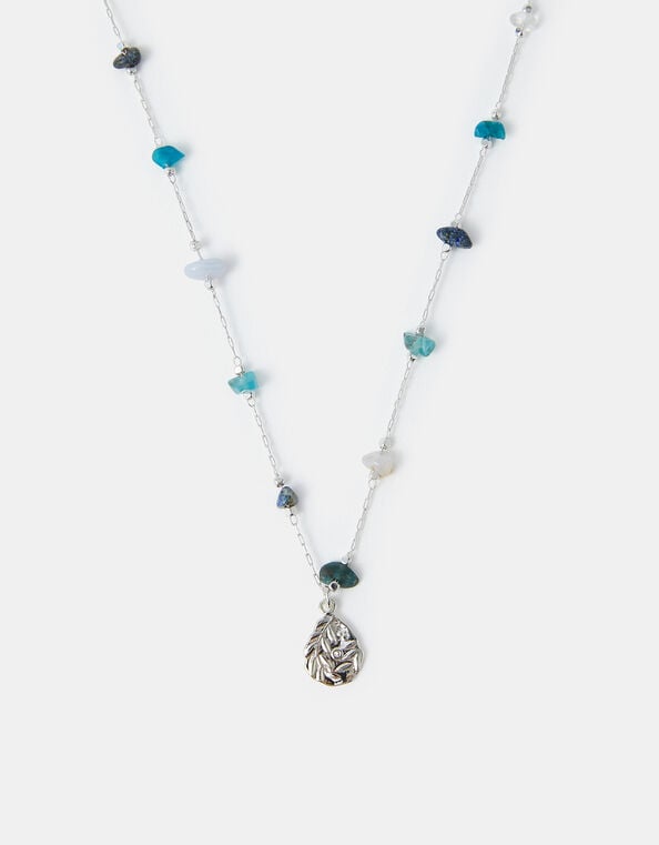 Sterling Silver-Plated Beaded Leaf Pendant Necklace, , large