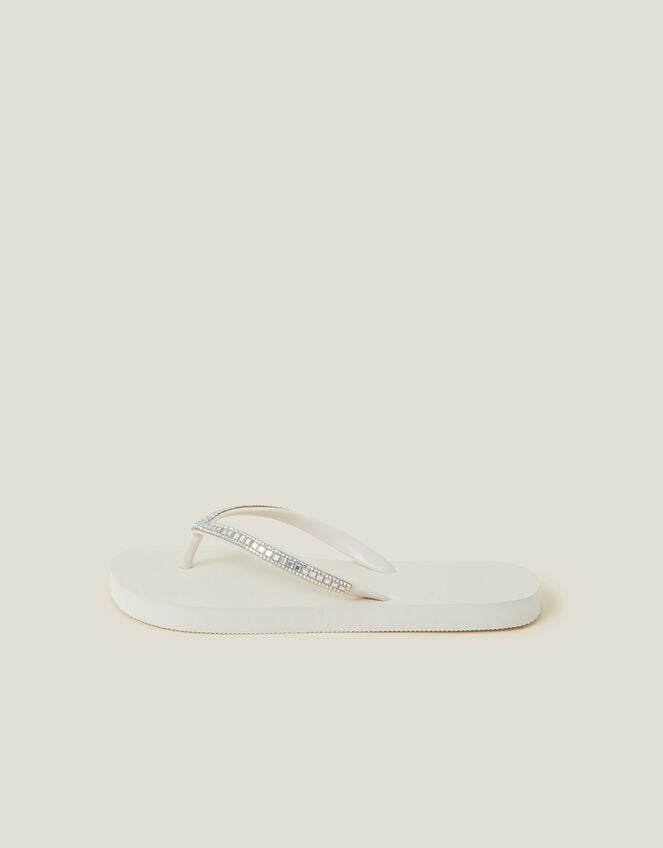 Crystal Embellished Flip Flops, Cream (CREAM), large