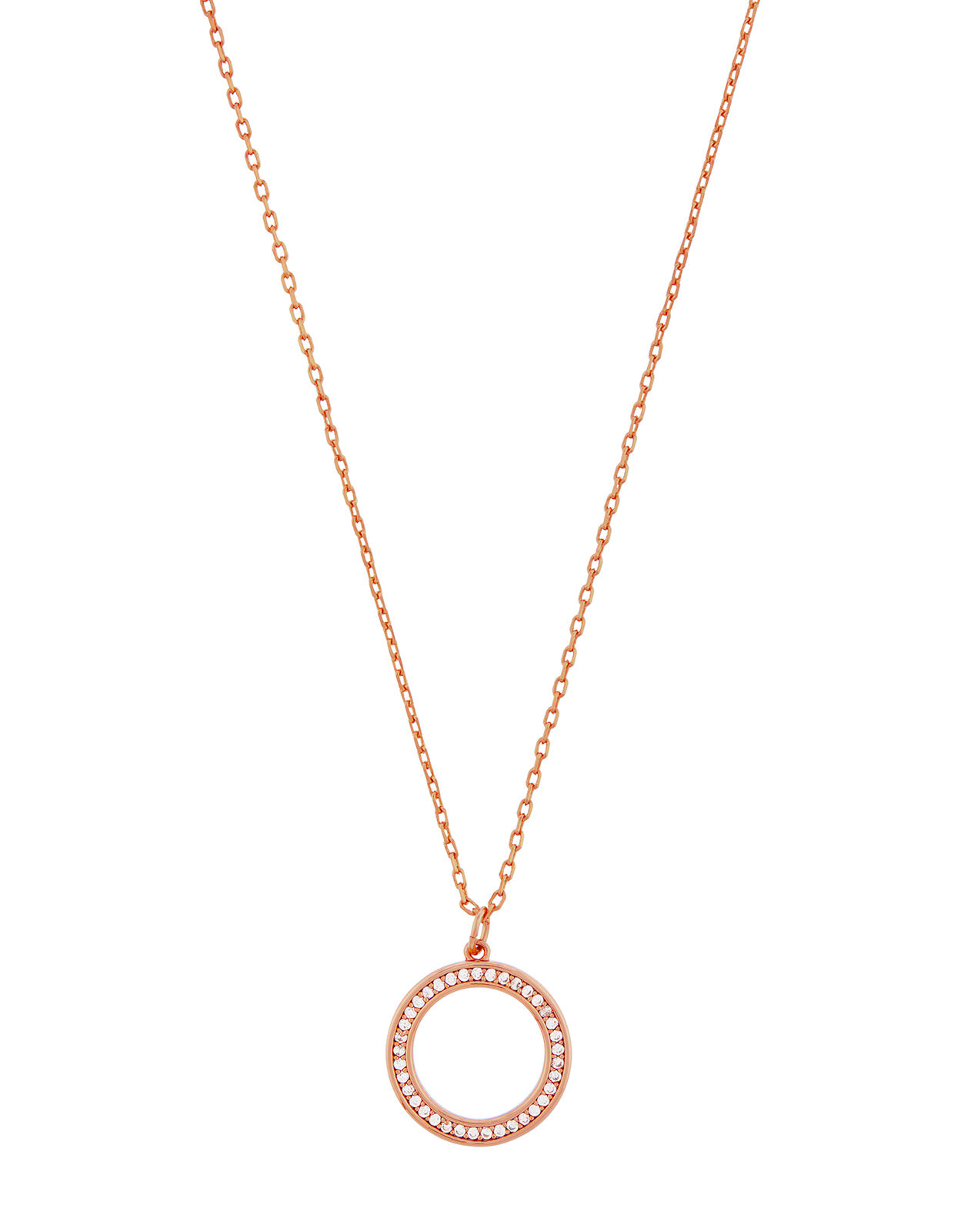 Rose Gold-Plated Pave Circle Necklace 