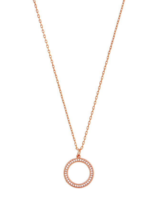 Rose Gold-Plated Pave Circle Necklace, , large