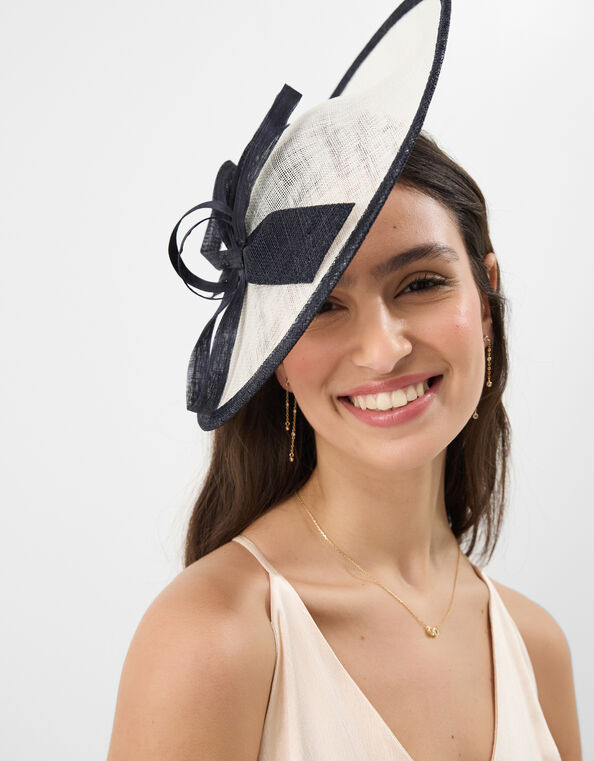 Bow Two Tone Fascinator, Blue (NAVY), large