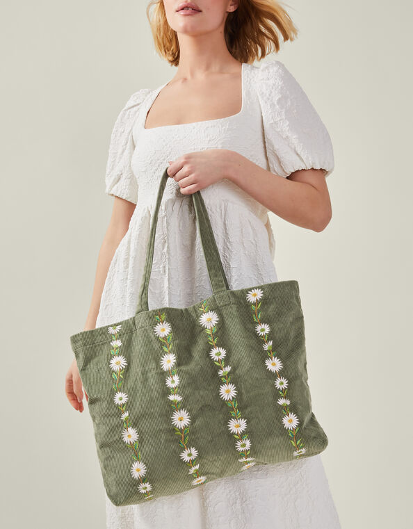 Daisy Embroidered Corduroy Shopper Bag, , large