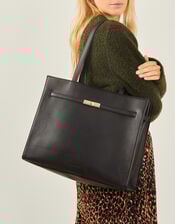 Metal Twist Lock Tote Bag, Black (BLACK), large