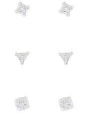 Sterling Silver Crystal Shapes Stud Earring Set, , large