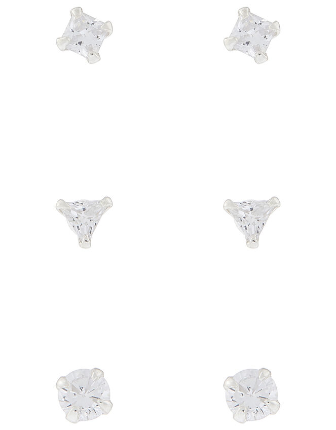 Sterling Silver Crystal Shapes Stud Earring Set, , large