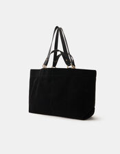 Multi Strap Suede Tote Bag, Black (BLACK), large