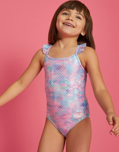 Girls Frilly Mermaid Swimsuit, Multi (PASTEL MULTI), large