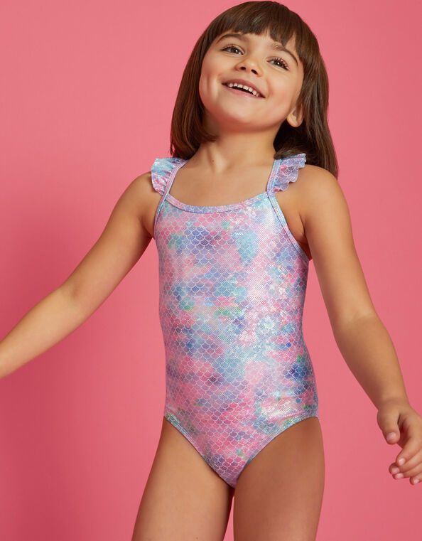 Girls Frilly Mermaid Swimsuit, Multi (PASTEL MULTI), large