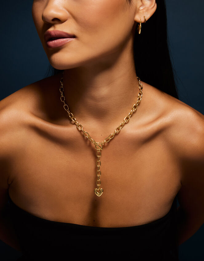 14ct Gold-Plated Heart Pendant Chain Necklace, , large
