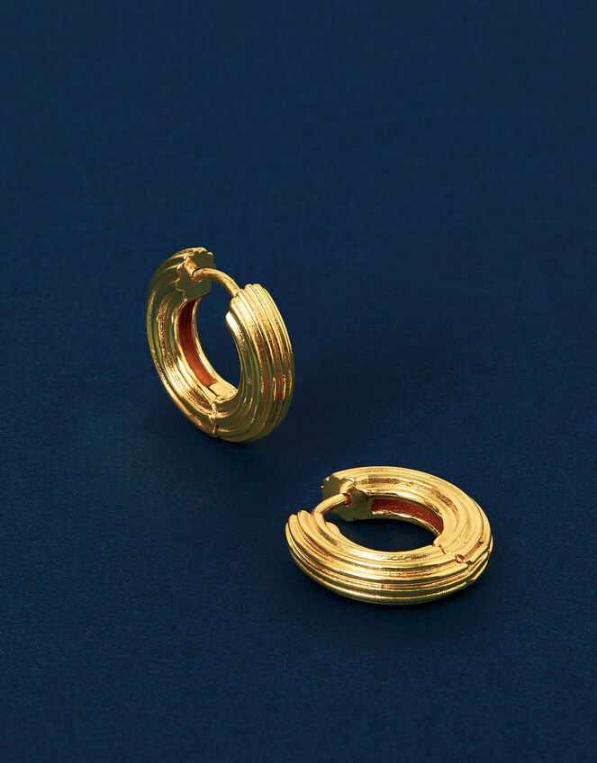 14ct Gold-Plated Chunky Ridge Hoop Earrings, , large