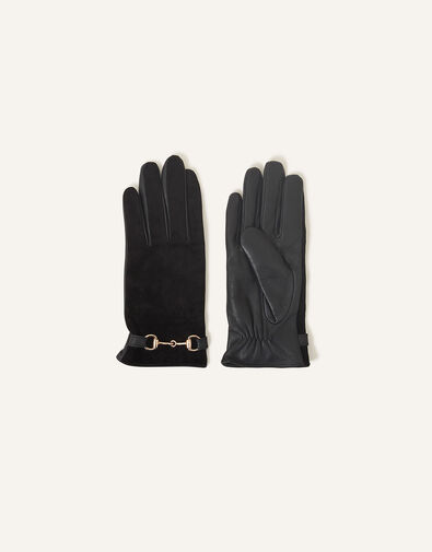 Leather Horsebit Gloves Black, Black (BLACK), large