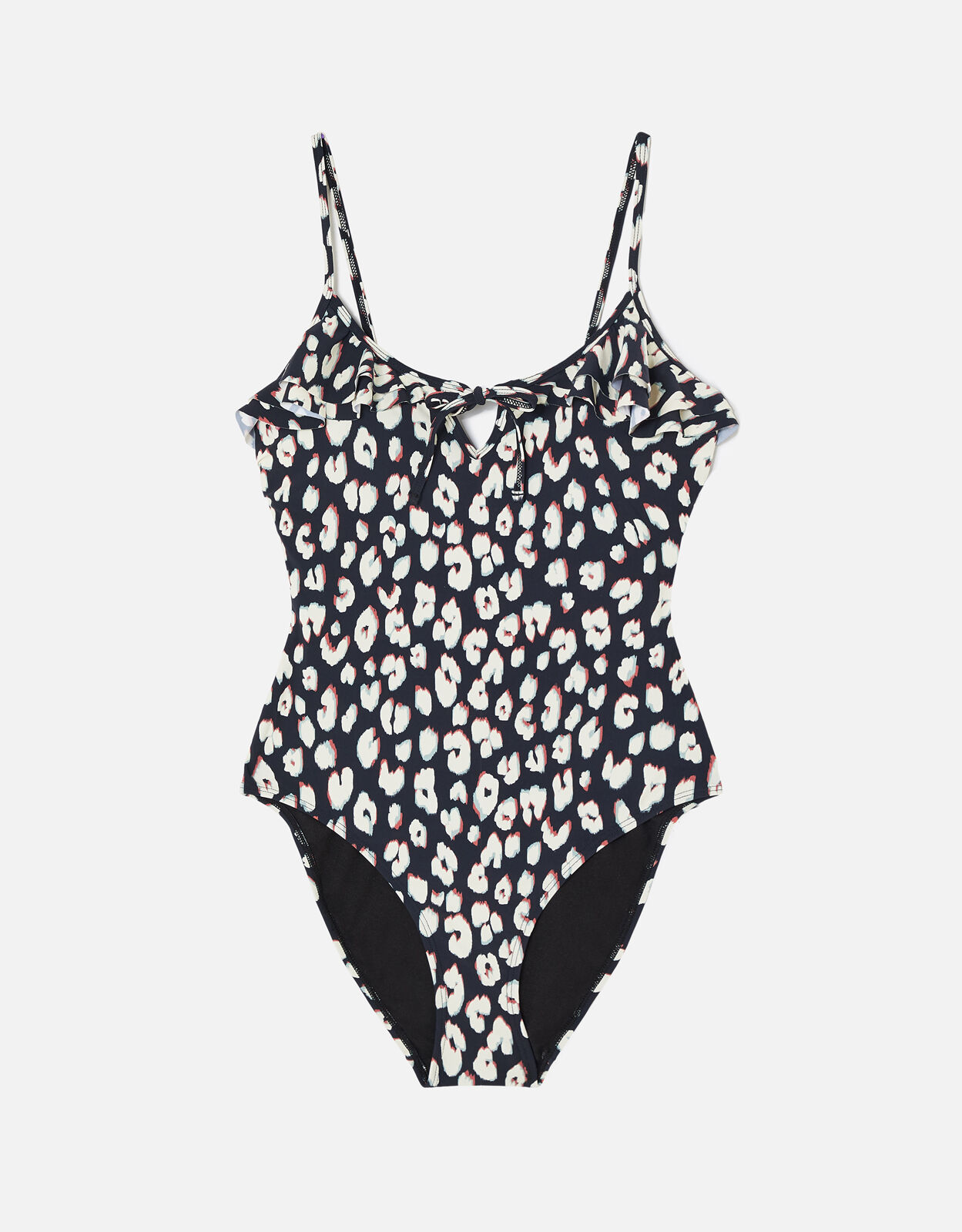 Animal Print Frill Swimsuit Black