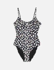Animal Print Frill Swimsuit, Black (BLACK WHITE), large