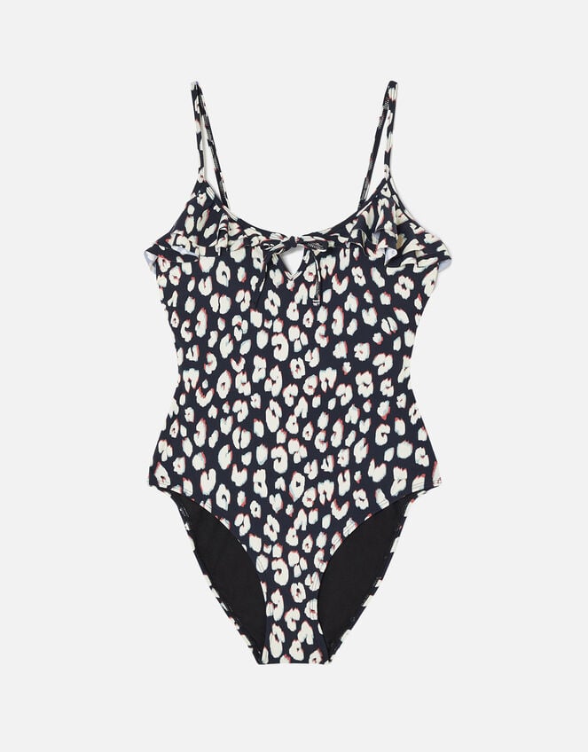 Animal Print Frill Swimsuit, Black (BLACK WHITE), large