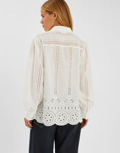 Long Sleeve Broderie Shirt, White (WHITE), large