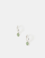 Sterling Silver Healing Stone Hoop Earrings, Green (GREEN), large