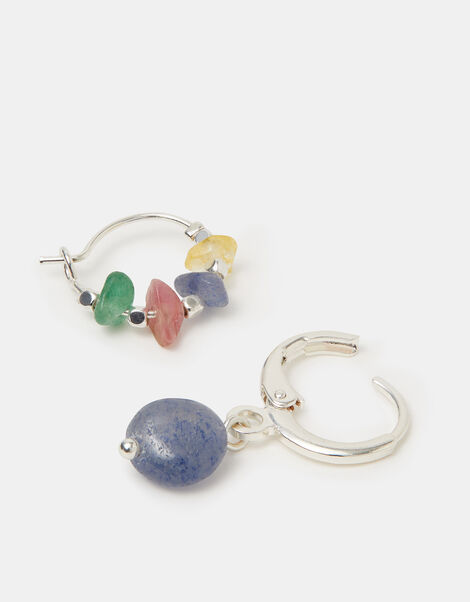 2-Pack Sterling Silver-Plated Aventurine Hoop Earrings, , large