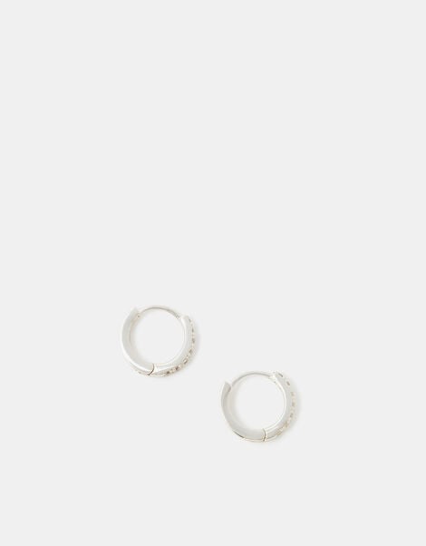 Sterling Silver Pav&eacute; Huggie Hoop Earrings, , large