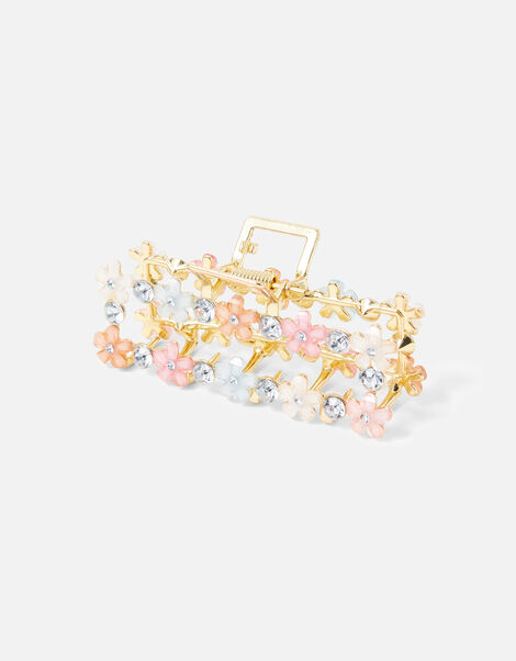 Flower Diamante Rectangle Claw Clip, , large