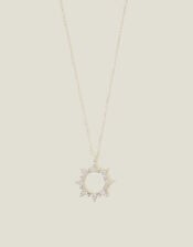 Sterling Silver-Plated Cut-Out Diamante Sun Pendant Necklace, , large