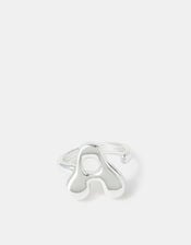Sterling Silver-Plated Bubble Initial Ring, Silver (ST SILVER), large