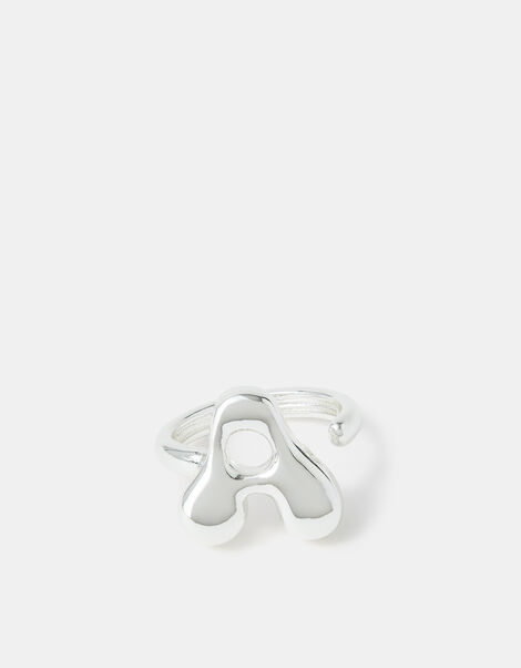 Sterling Silver-Plated Bubble Initial Ring, Silver (ST SILVER), large