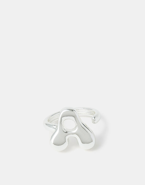 Sterling Silver-Plated Bubble Initial Ring, Silver (ST SILVER), large