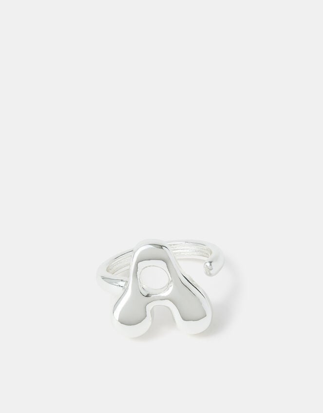 Sterling Silver-Plated Bubble Initial Ring, Silver (ST SILVER), large