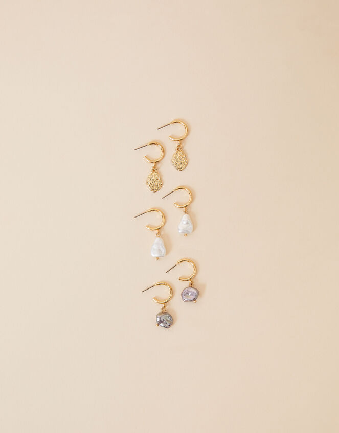 Pearl Drop Earrings Set of Three, , large
