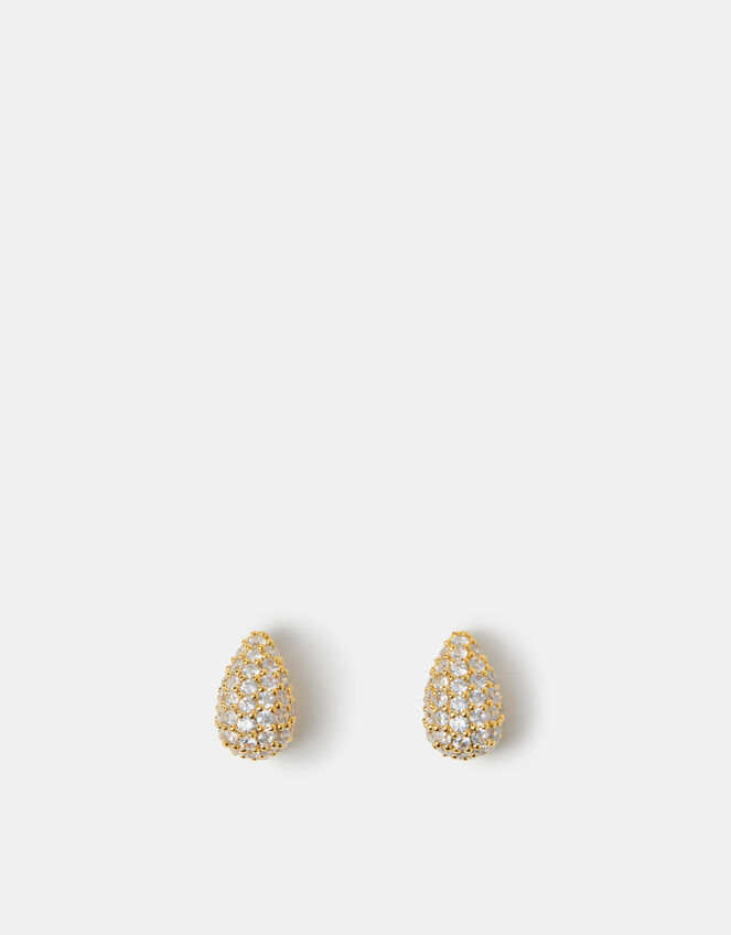 14ct Gold-Plated Diamanté Curve Teardrop Earrings, , large