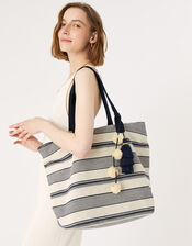 Nautical Stripe Woven Tote Bag, , large