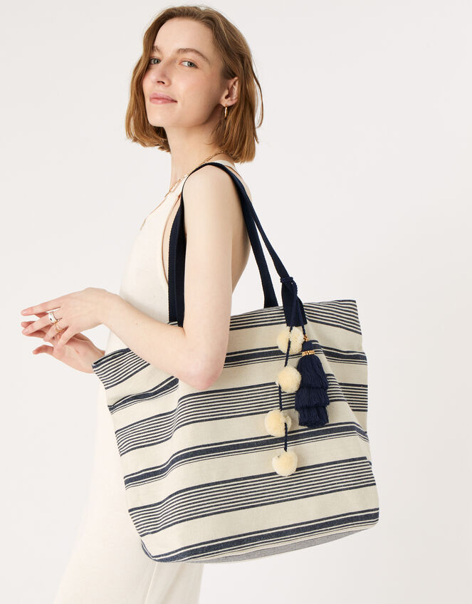 Nautical Stripe Woven Tote Bag, , large