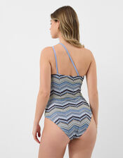 Crochet One-Shoulder Swimsuit, Multi (MULTI), large