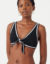 Blanket Stitch Bunny Tie Bikini Top, Black (BLACK WHITE), large
