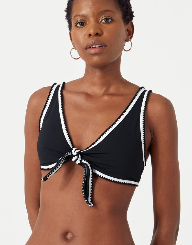 Blanket Stitch Bunny Tie Bikini Top, Black (BLACK WHITE), large