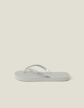 Crystal Embellished Flip Flops, Silver (SILVER), large