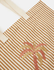 Stripe Palm Embroidered Shopper Bag, , large