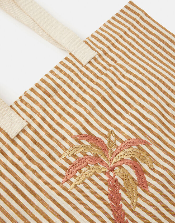 Stripe Palm Embroidered Shopper Bag, , large