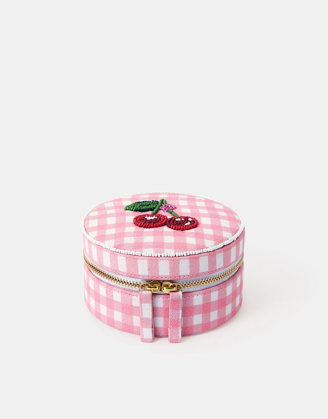 Round Cherry Gingham Jewellery Box, , large