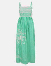 Palm Embroidered Stripe Midi Dress, Green (GREEN), large